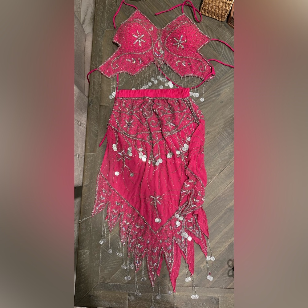 Pink Beaded Belly Dance Costume